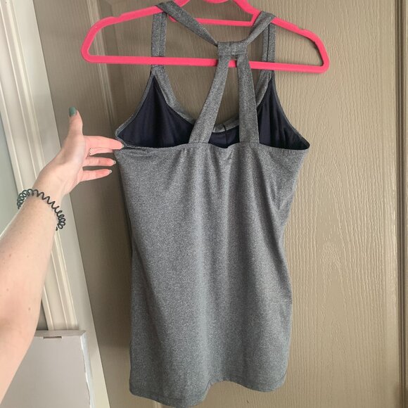 Heather Grey Built-In Bra Tank Top – Crossback Yoga Style - Picture 1 of 7